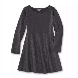 Gray metallic shimmer long-sleeve skater dress